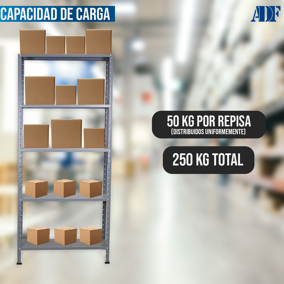  ADF Estante Anaquel Metálico con 5 Repisas Ajustable 190x84x30cm Organizador Color Gris Carga 250kg 