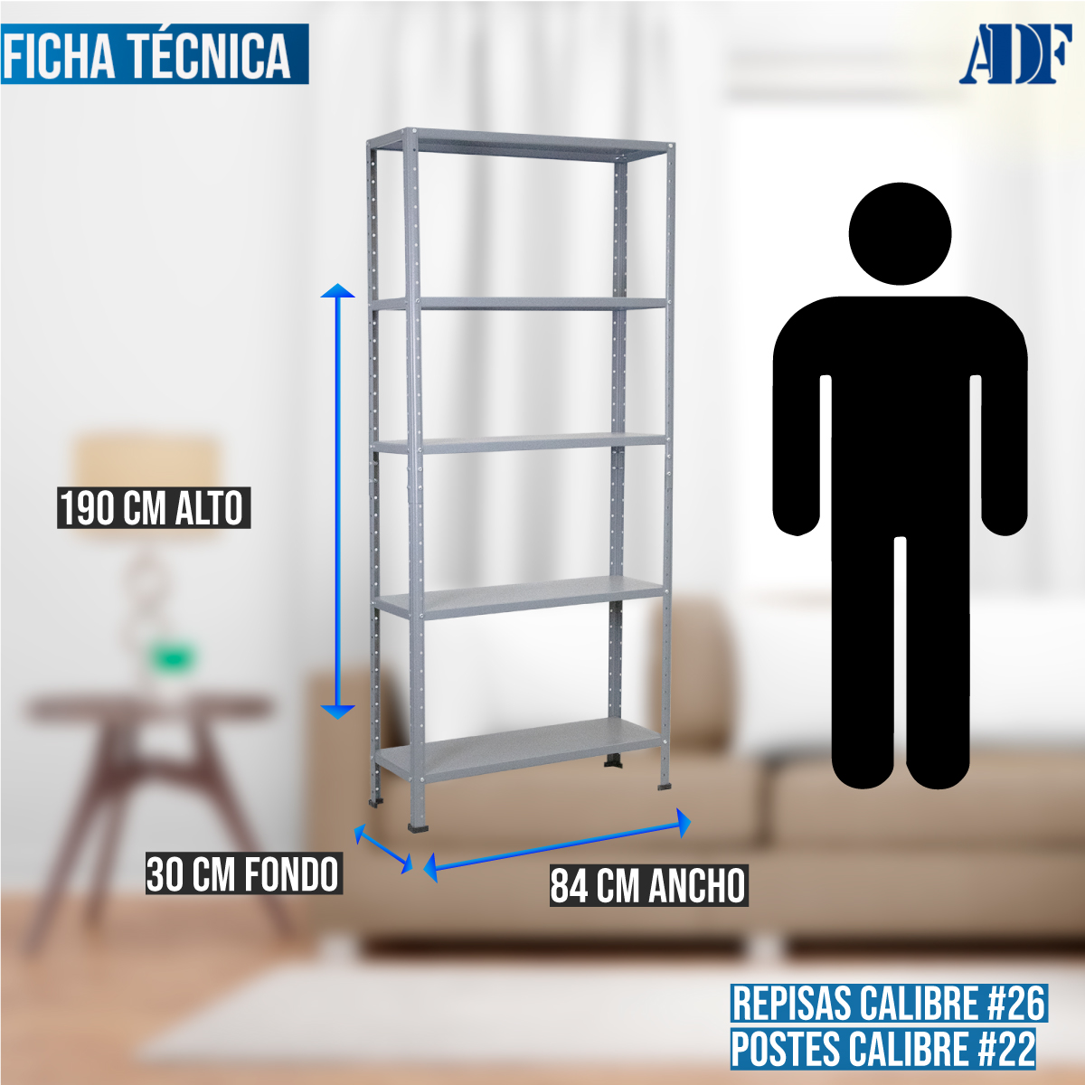  ADF Estante Anaquel Metálico con 5 Repisas Ajustable 190x84x30cm Organizador Color Gris Carga 250kg 