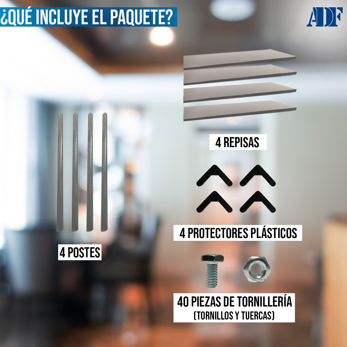 ADF Estante Anaquel Metálico con 4 Repisas Ajustable 100x84x30cm Organizador Color Gris, Carga 200Kg