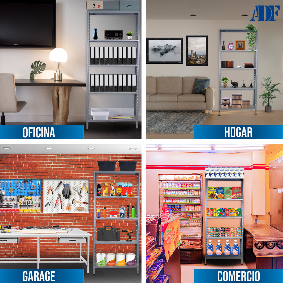  ADF Estante Anaquel Metálico con 5 Repisas Ajustable 190x84x30cm Organizador Color Gris Carga 250kg 