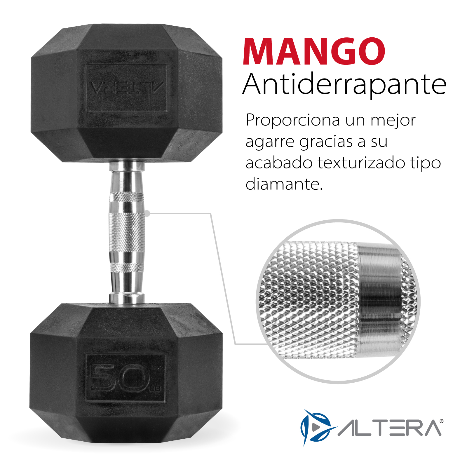 Altera Mancuerna Hexagonal de acero 50 Lbs para gym, ejercicos en casa y crossfit.