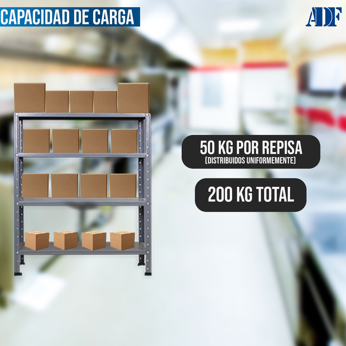 ADF Estante Anaquel Metálico con 4 Repisas Ajustable 100x84x30cm Organizador Color Gris, Carga 200Kg