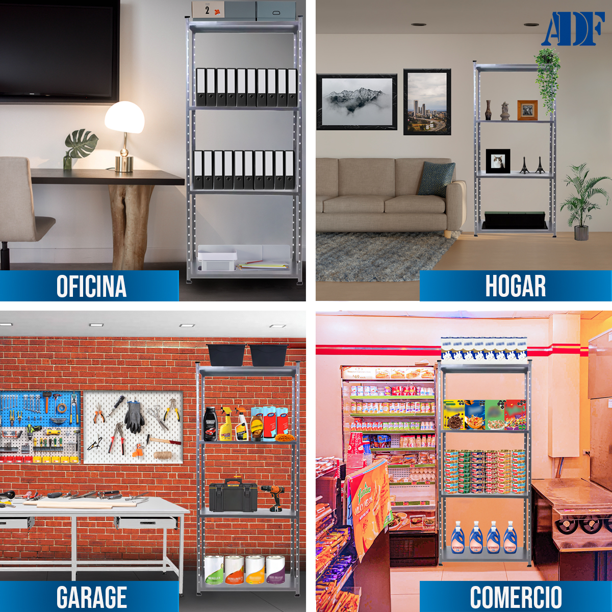 ADF Estante Anaquel Metálico con 4 Repisas Ajustable 190x84x30cm Organizador Color Gris Carga 200kg