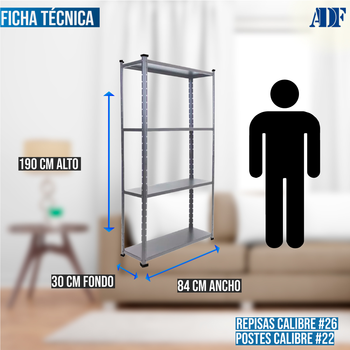 ADF Estante Anaquel Metálico con 4 Repisas Ajustable 190x84x30cm Organizador Color Gris Carga 200kg