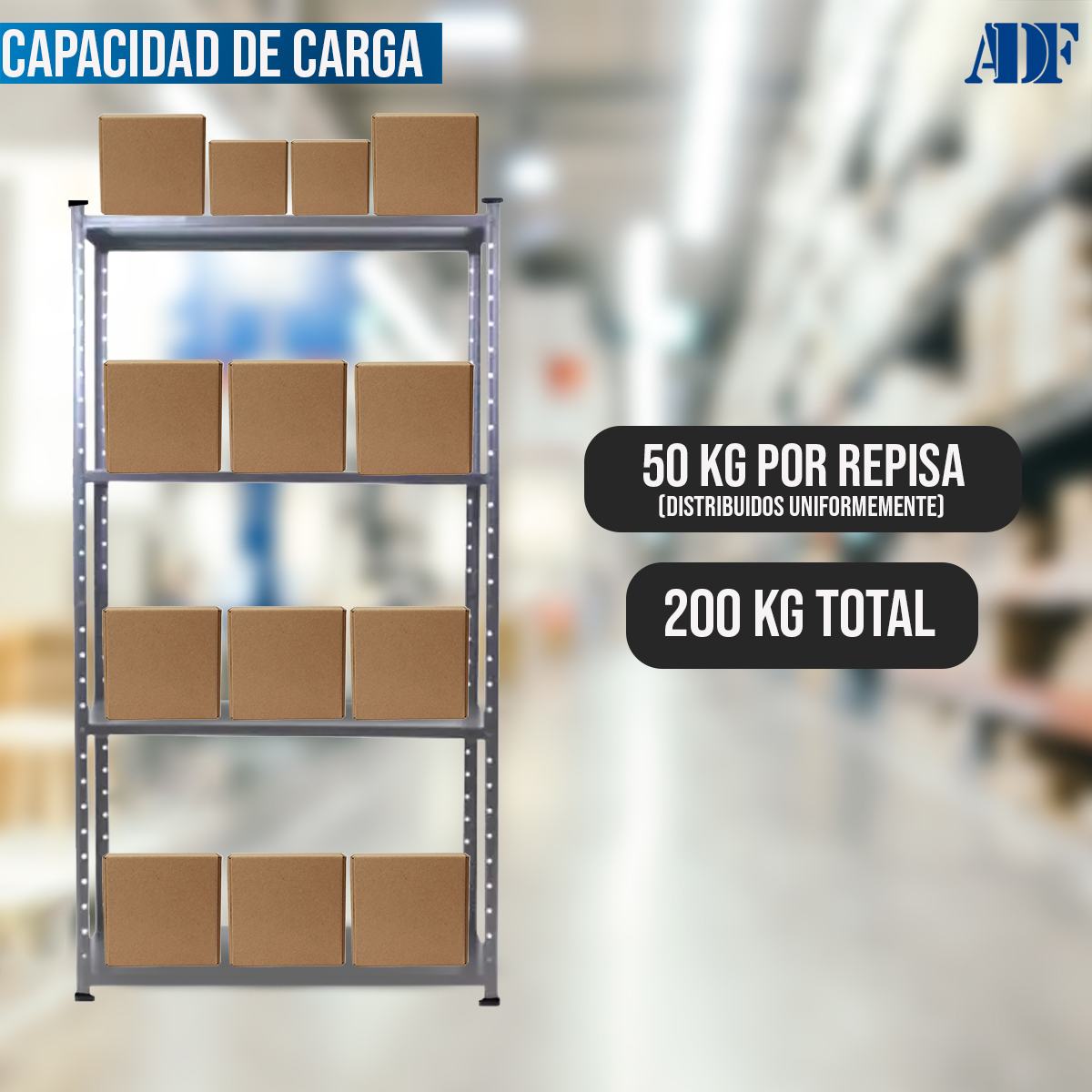 ADF Estante Anaquel Metálico con 4 Repisas Ajustable 190x84x30cm Organizador Color Gris Carga 200kg