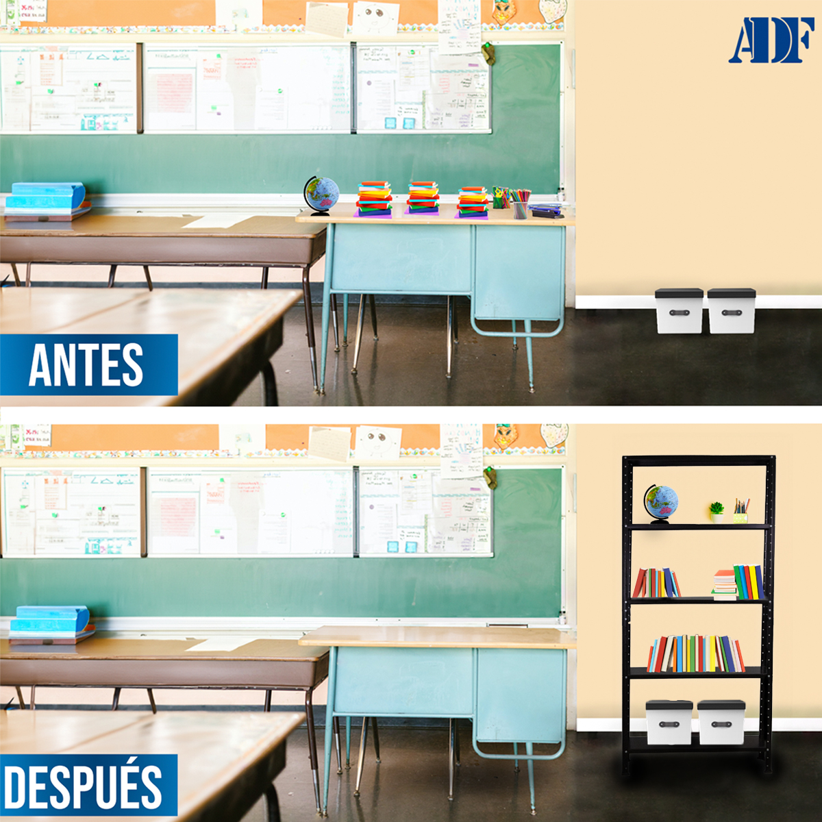 ADF Estante Anaquel Metálico con 5 Repisas Ajustable 190x84x45cm Organizador Color Negro, Carga 300Kg