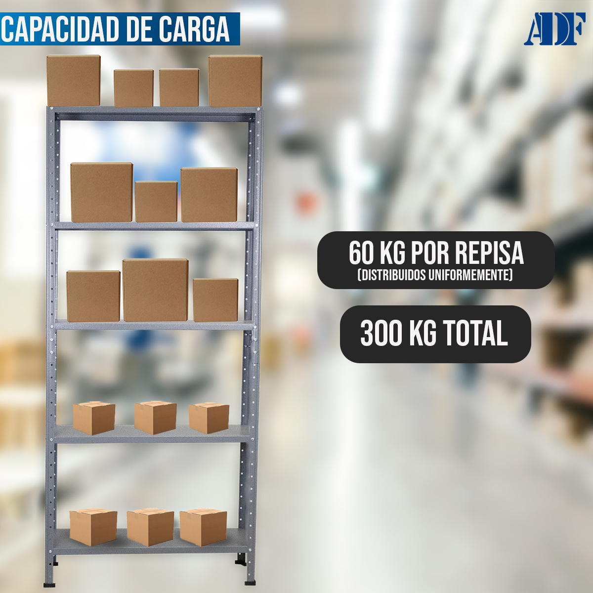 ADF Estante Anaquel Metálico con 5 Repisas Ajustable 190x84x45cm Organizador Color Gris, Carga 300Kg