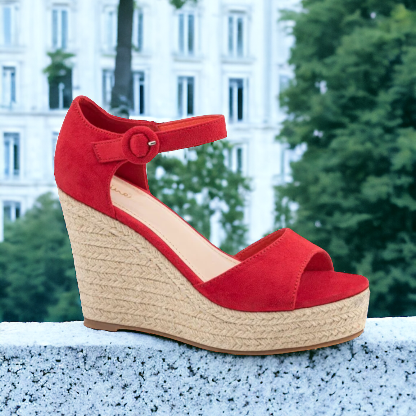 Sandalia para Mujer con Plataforma Estilo Casual elegante con Yute y terminación en ante color Rojo