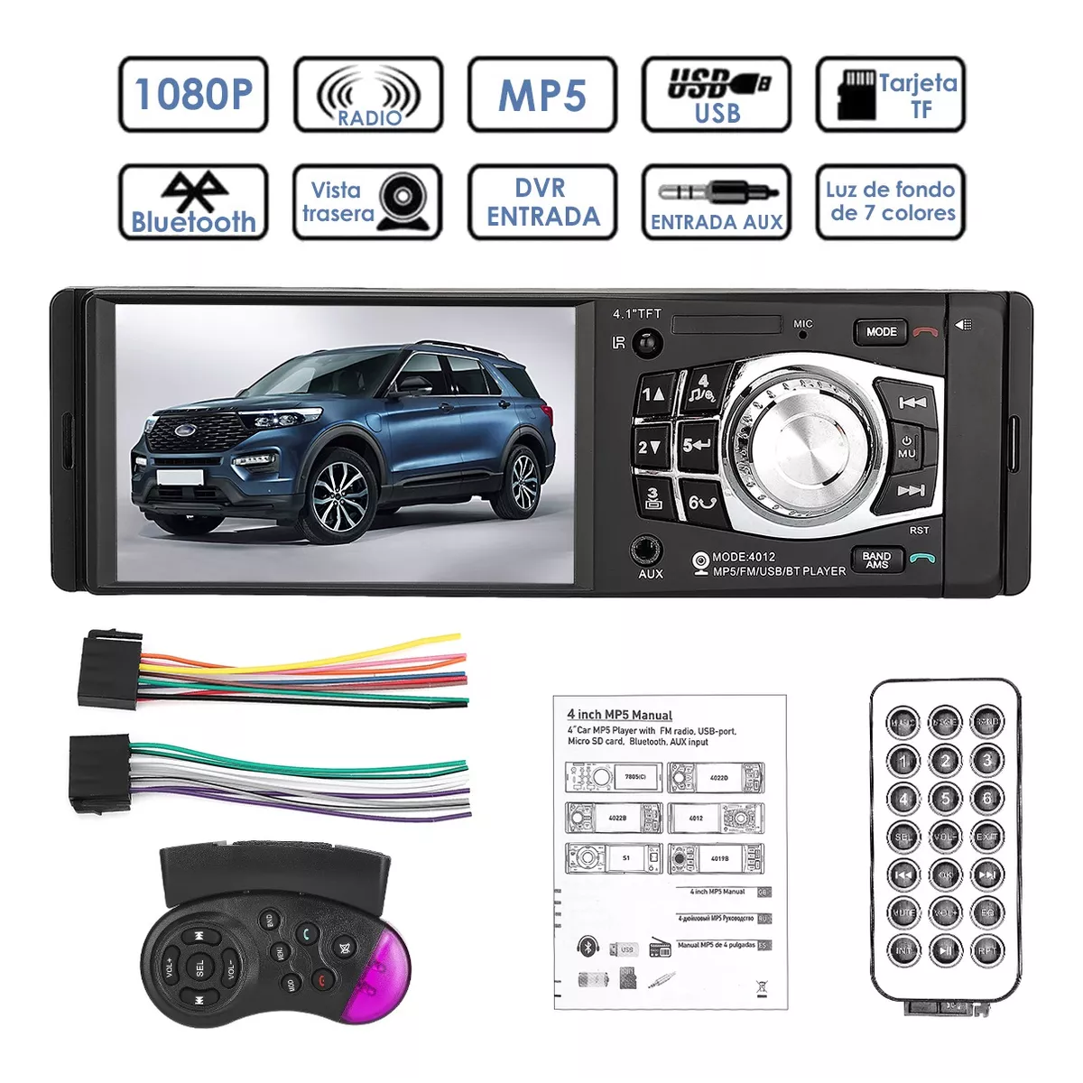 Auto Estéreo Bluetooth, Reproductor Mp5/mp4/mp3 Para Coche