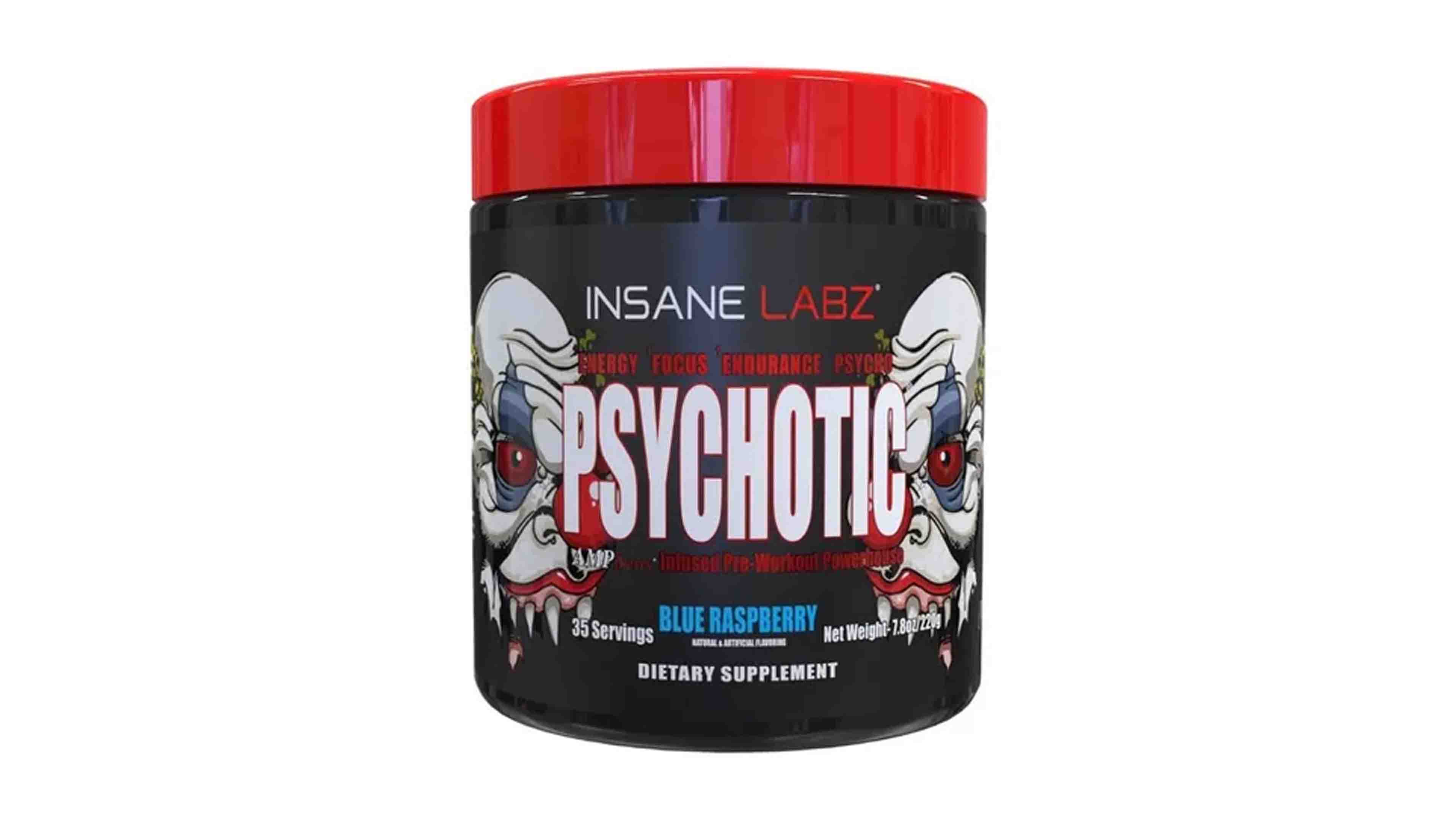 Pre Entreno Psychotic Insane Labz Energía 35 servicios sabor Blue RapsBerry