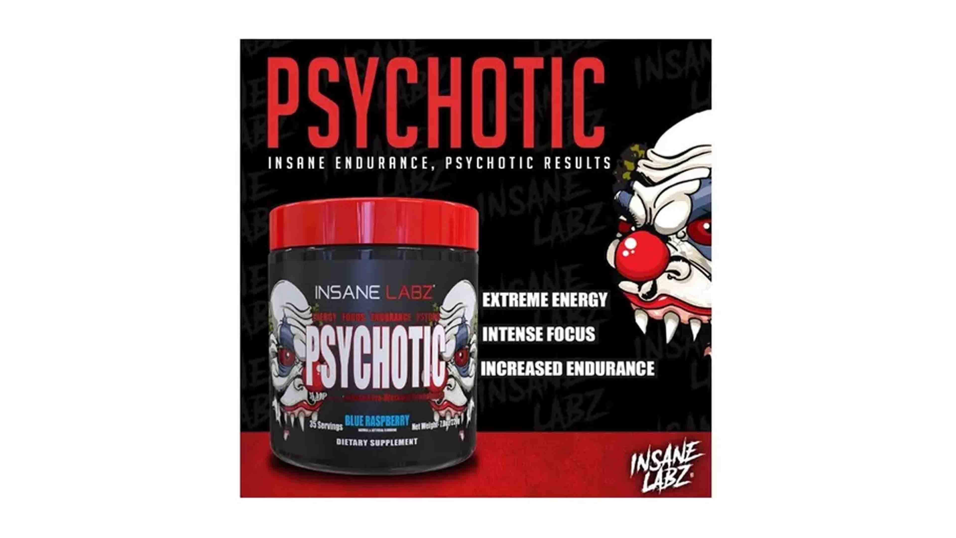 Pre Entreno Psychotic Insane Labz Energía 35 servicios sabor Blue RapsBerry