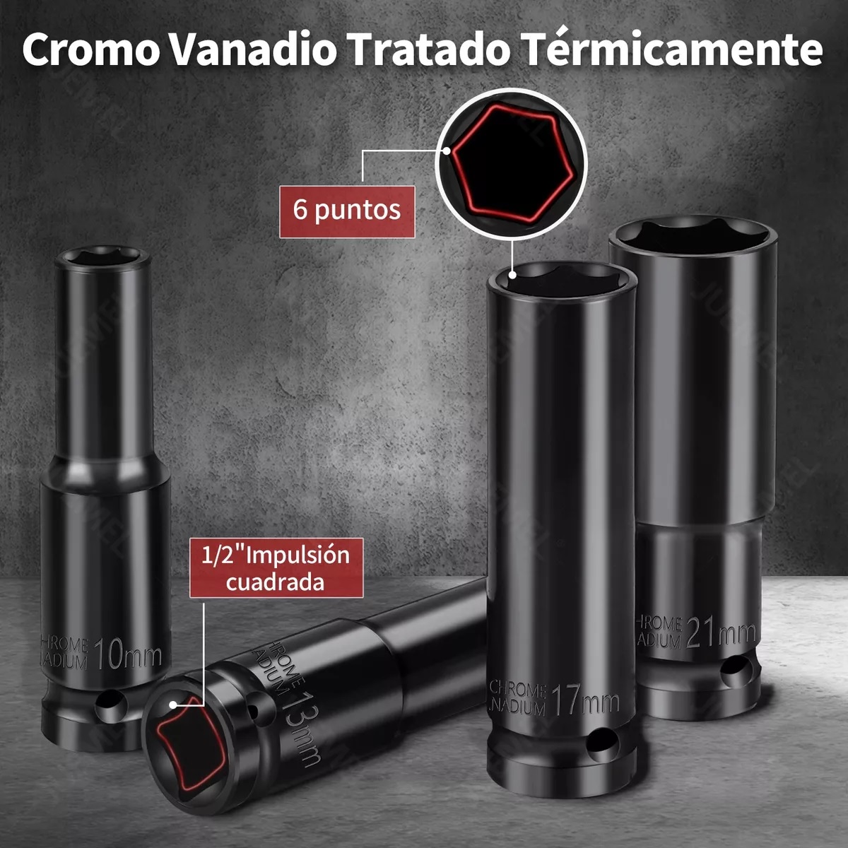 Juego De Dados Alto Impacto De Aire De 1/2 16 Piezas Negro