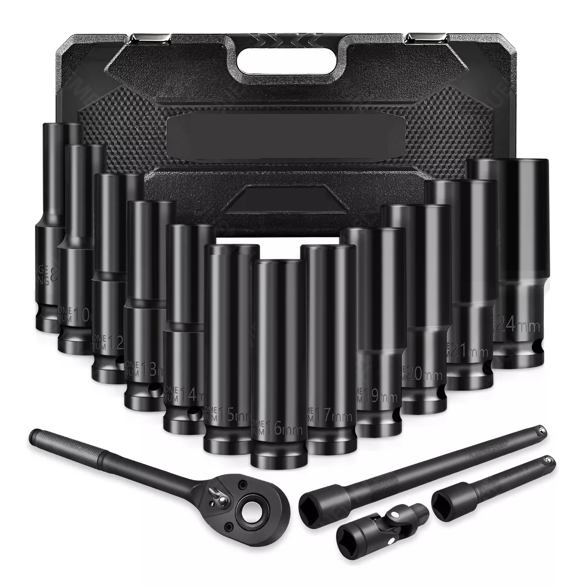 Juego De Dados Alto Impacto De Aire De 1/2 16 Piezas Negro