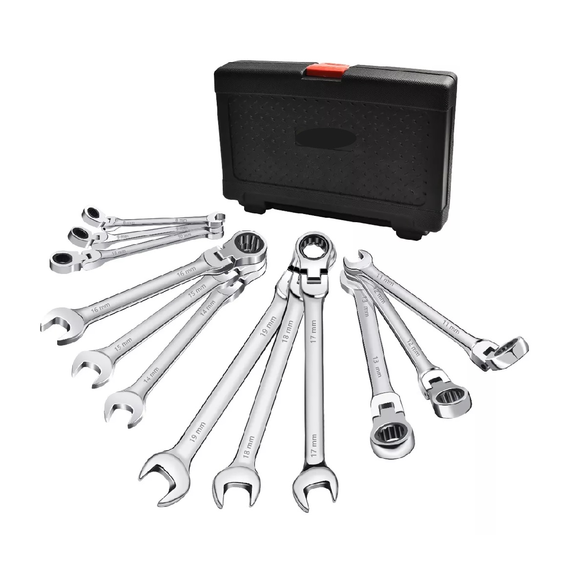 Set 12pzs Llave Inglesa Combinada Tipo Matraca Ajustable