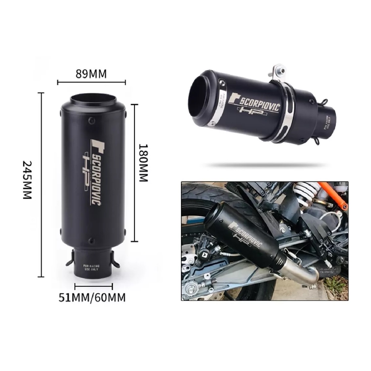Escape De Moto Deportivo 51 Mm De Acero Inoxidable Universal Negro