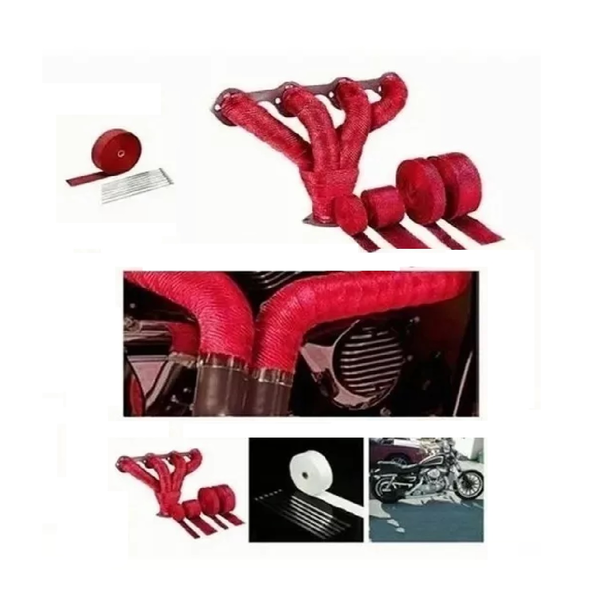 Cinta Térmica Escape Moto Headers 5mx2.5cm Alta Temperatura Rojo