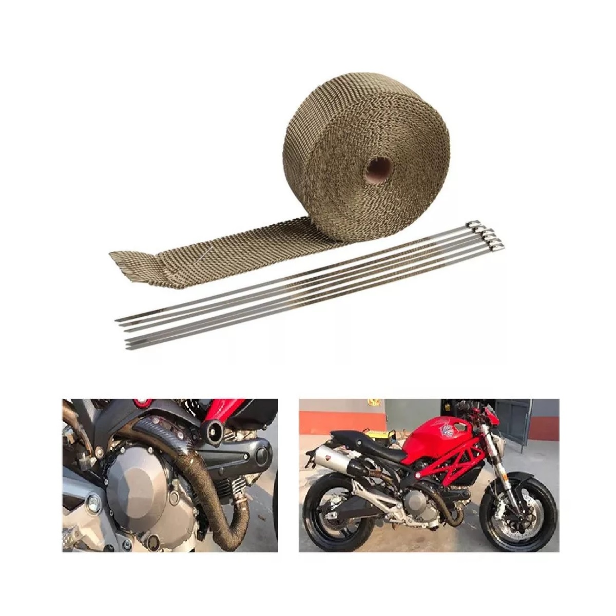 Cinta Térmica Escape Moto Headers 5mx2.5cm Alta Temperatura Titanio