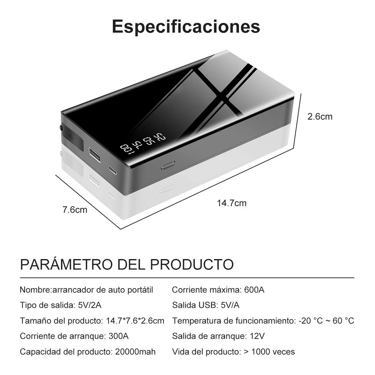 Arrancador De Auto Portátil Cargador Baterias De Emergencia