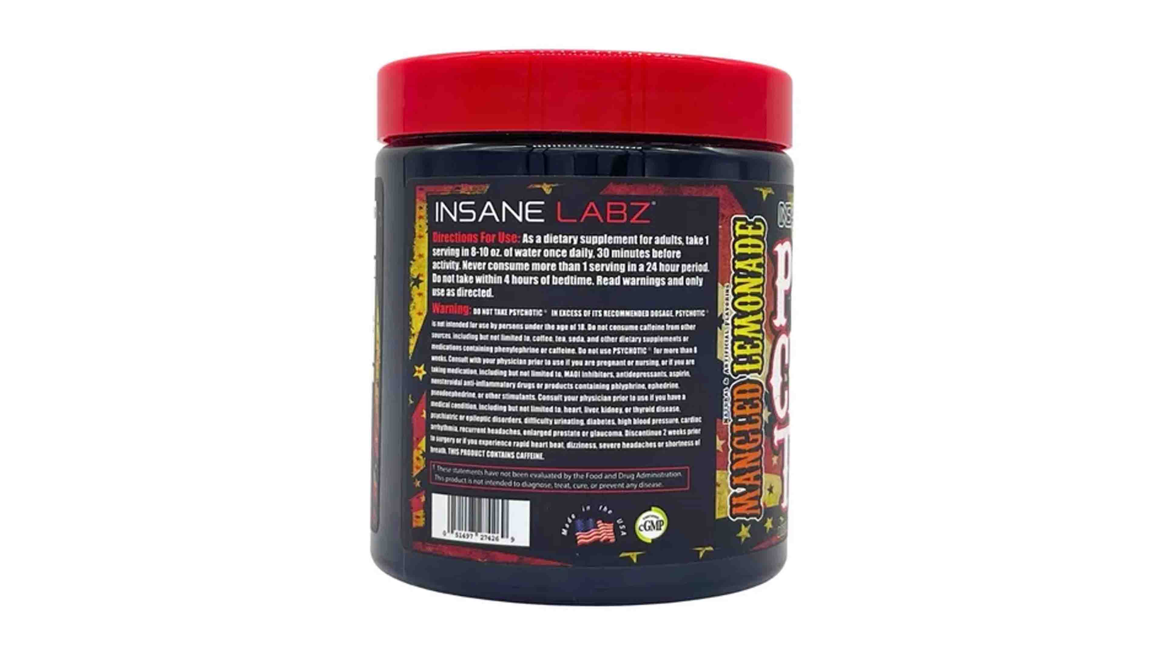 Pre Entreno Psychotic Insane Labz Energía 35 servicios sabor Mangled Limonade