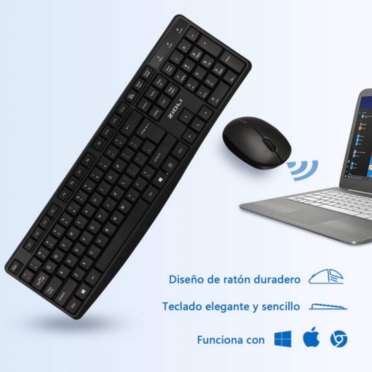 Kit Teclado Y Mouse Español Portátil Inalambrico Blanco/Plata