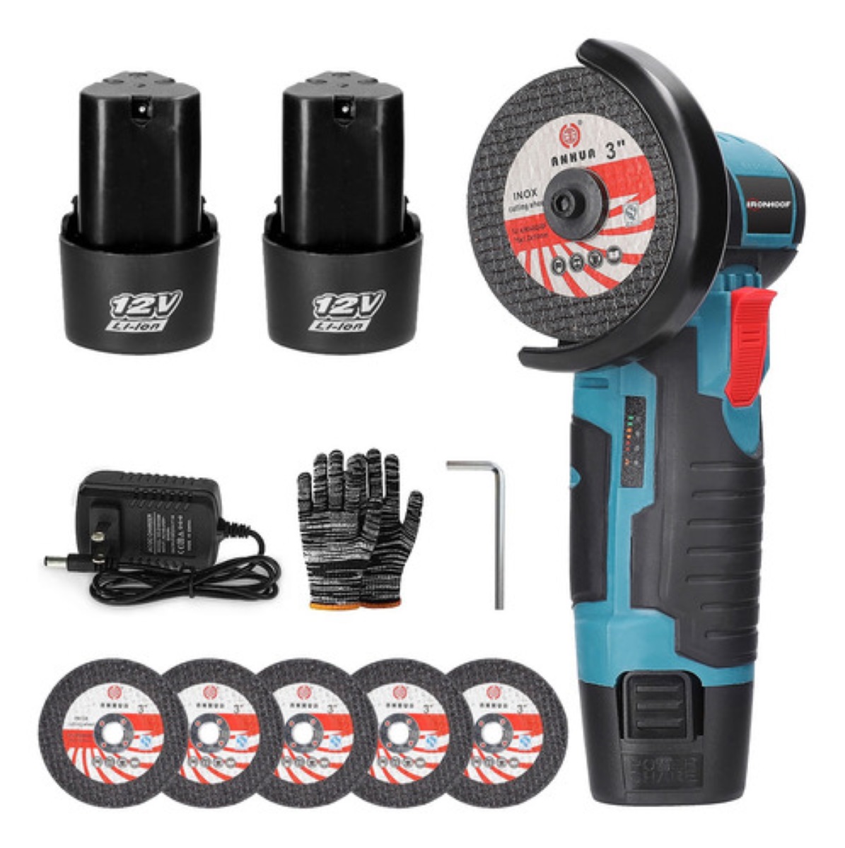 Mini Esmeril Angular Inalámbrica Pulidora 12v 75mm 2 Batería Azul/Negro