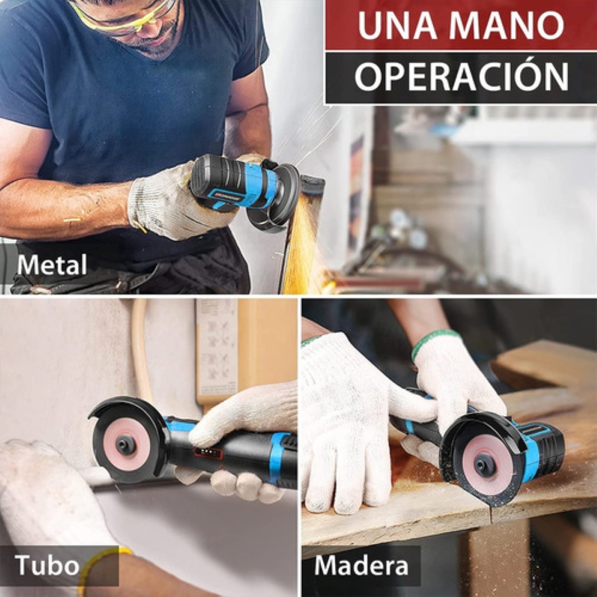Mini Esmeril Angular Inalámbrica Pulidora 12v 75mm 2 Batería Azul/Negro