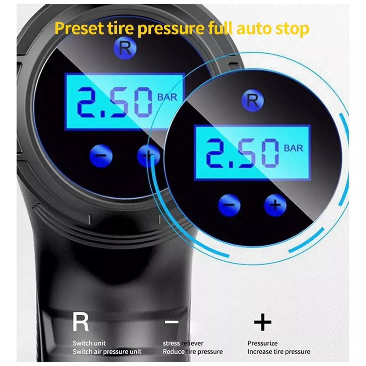 Compresor Inflador Llantas Para Auto Lcd Bomba Aire Portátil