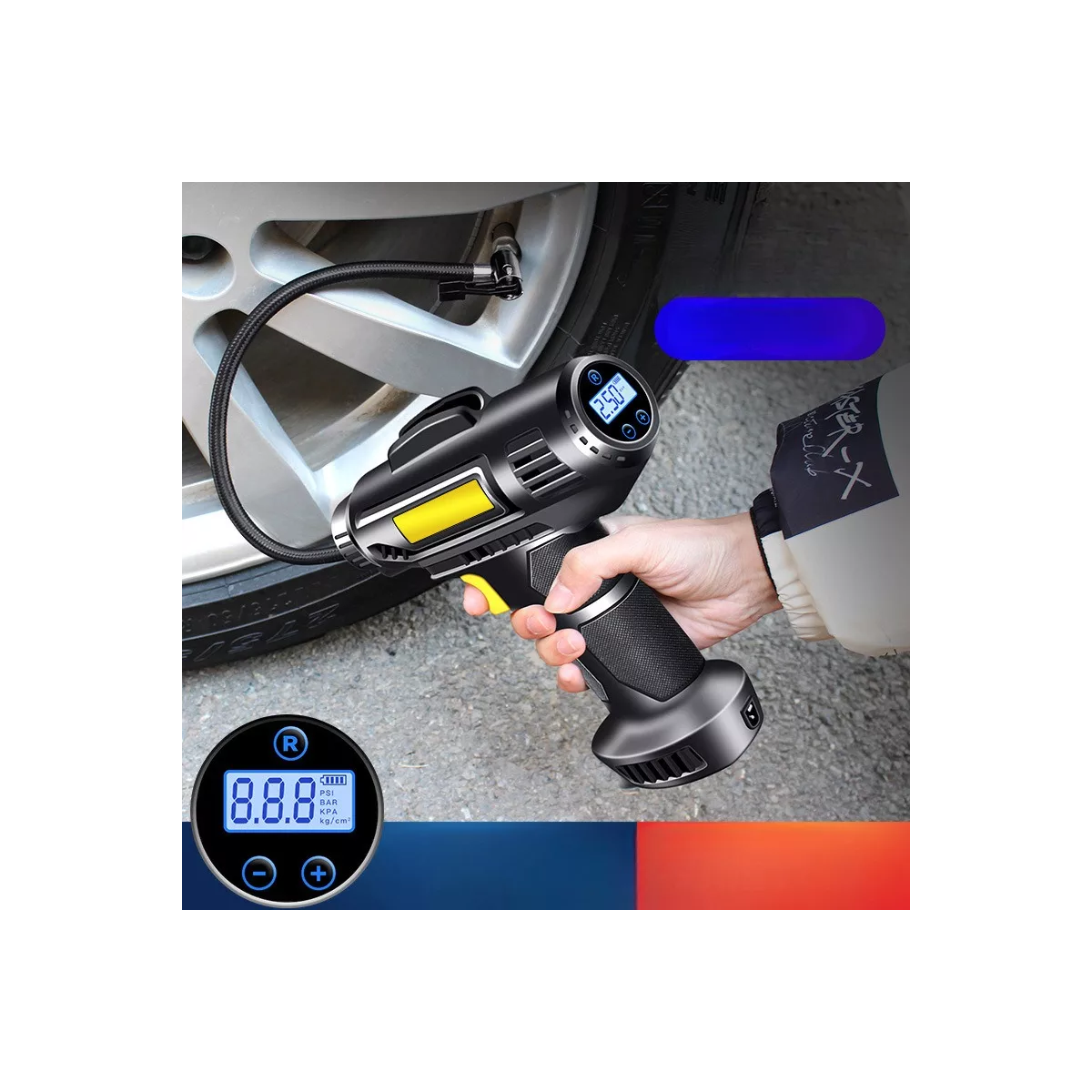 Compresor Inflador Llantas Para Auto Lcd Bomba Aire Portátil