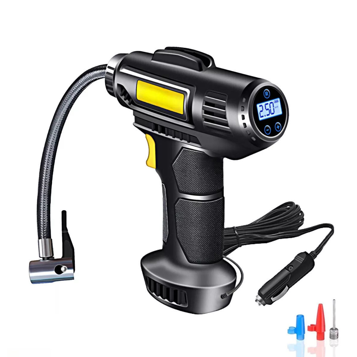 Compresor Inflador Llantas Para Auto Lcd Bomba Aire Portátil