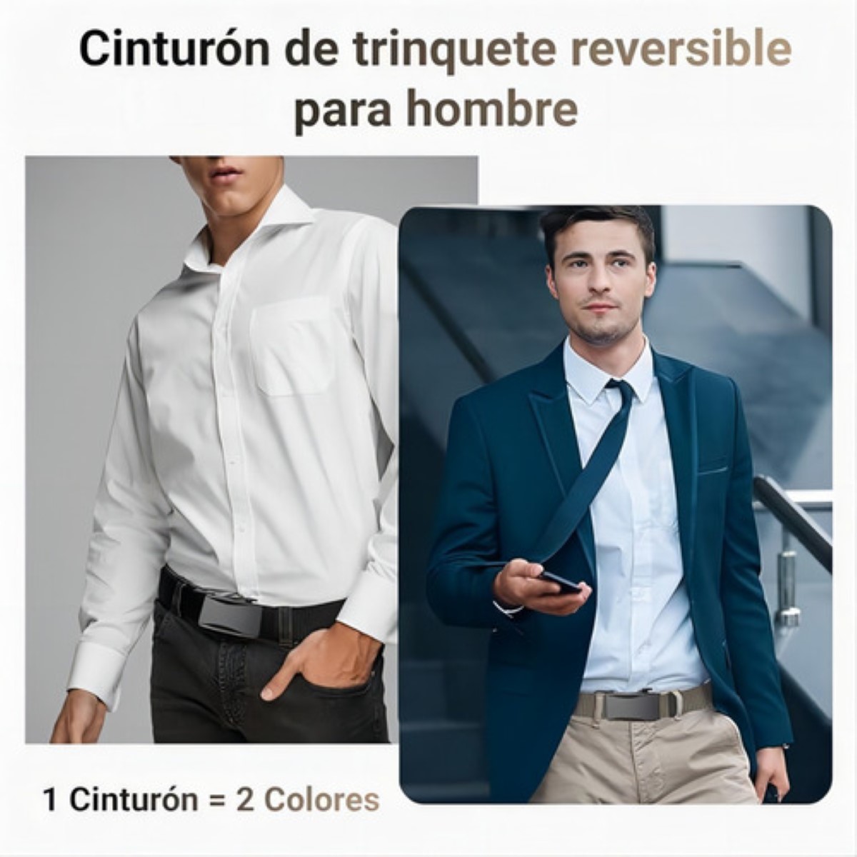 Cinturones Para Hombre Casual De 2pcs Beige/Negro