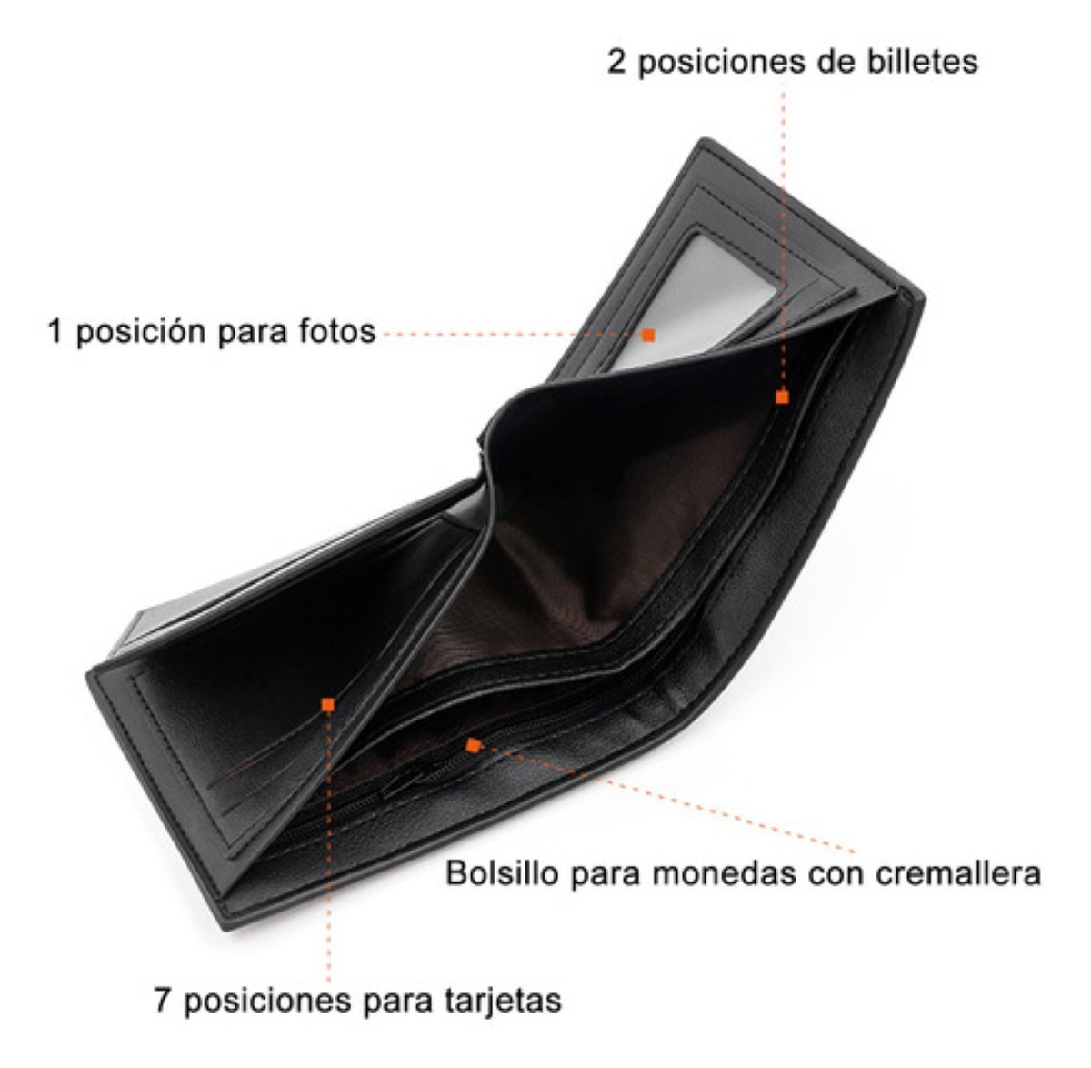 Cartera Para Hombre De Gran Capacidad Pu Billeteras Deep coffee