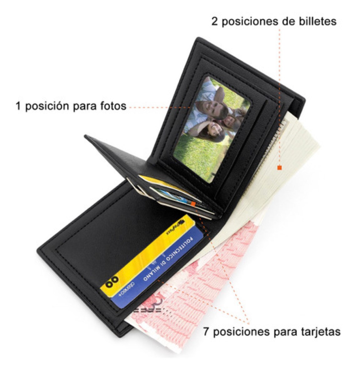 Cartera Para Hombre De Gran Capacidad Pu Billeteras Deep coffee