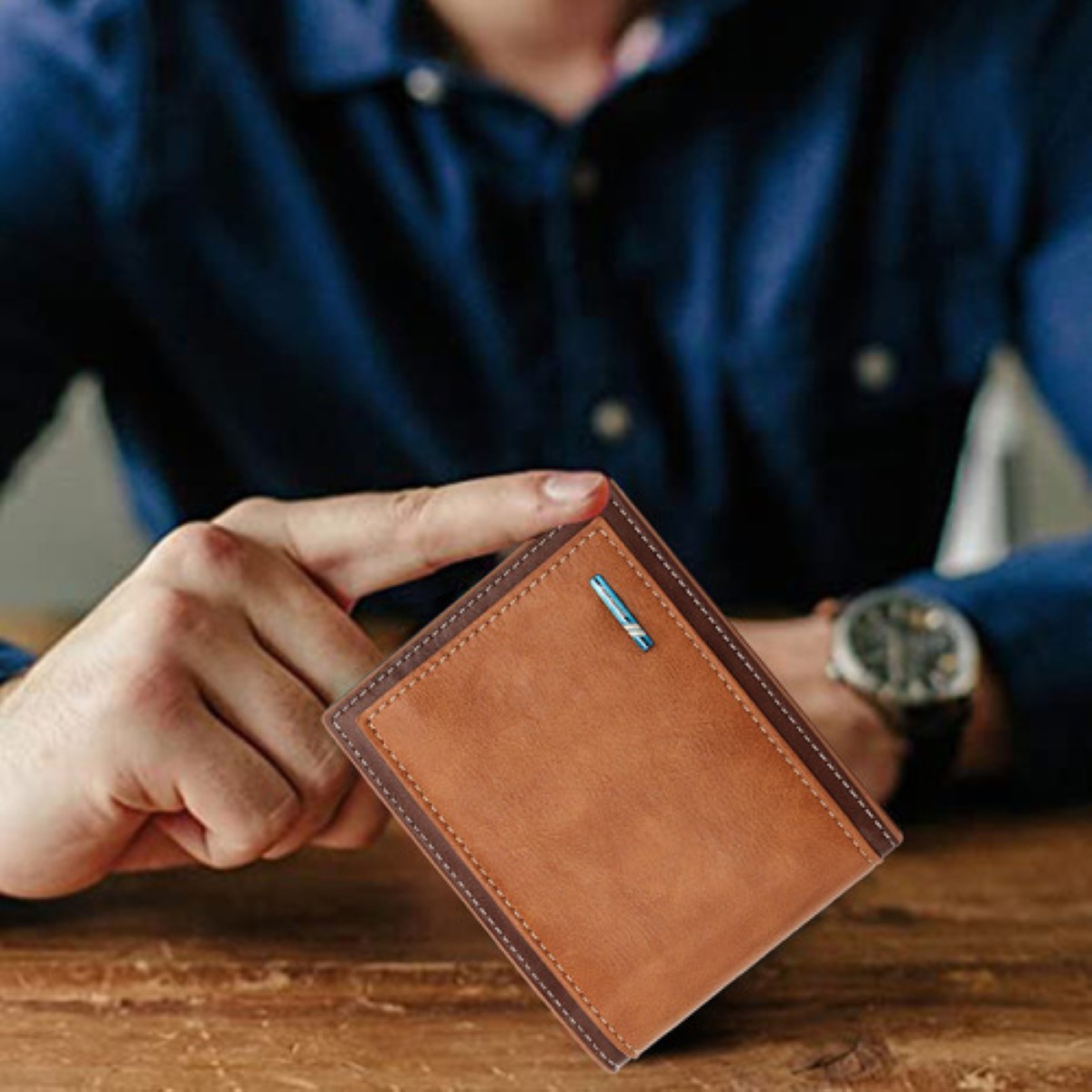 Cartera Para Hombre De Gran Capacidad Pu Billeteras Light coffee