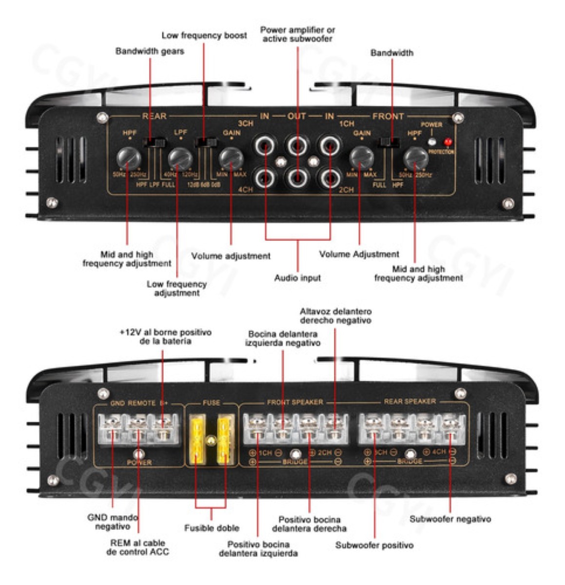 Amplificador De Audio Woofer Para Carro Auto 4 Canales 3800w Negro