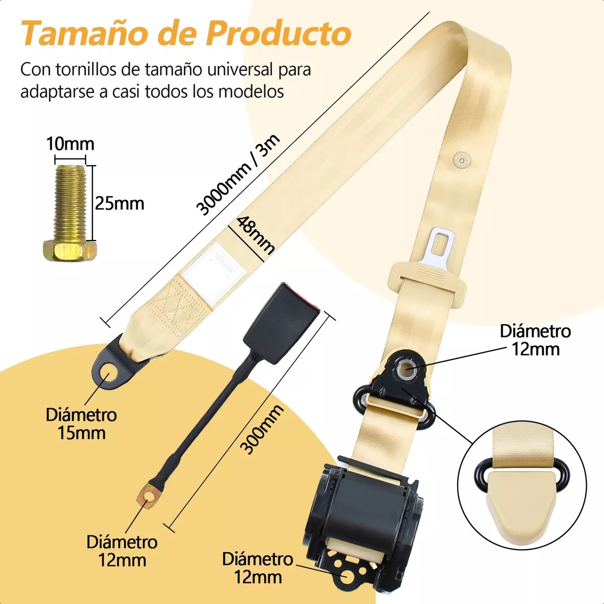 Par Cinturón De Seguridad Retráctil De Tres Puntos Beige