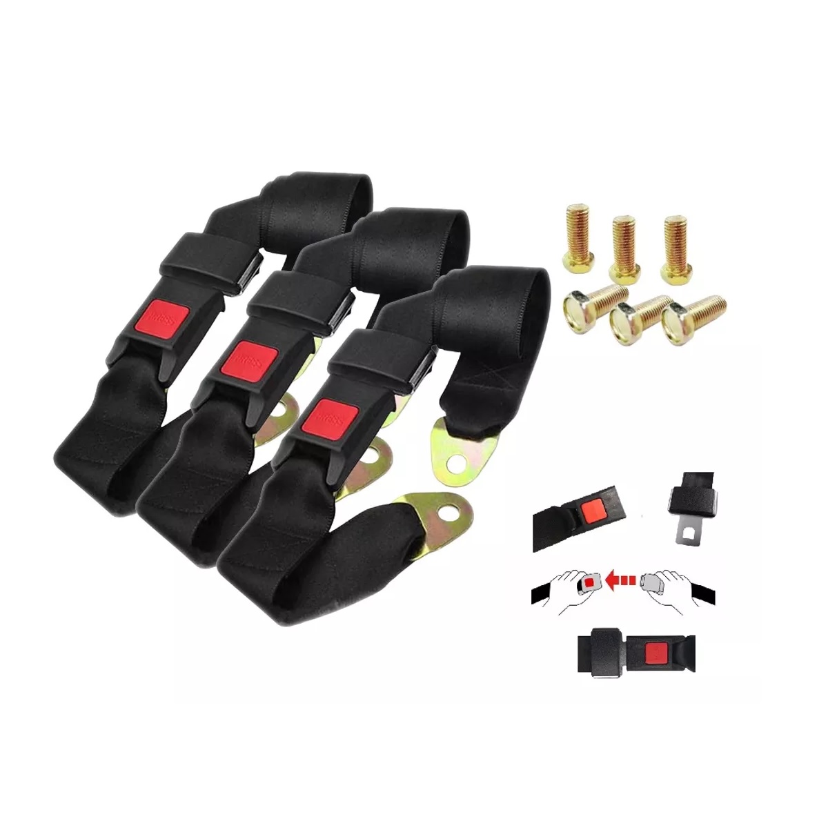 Set 3 Pcs Cinturón De Seguridad De 3 Puntos Con 6 Tornillos