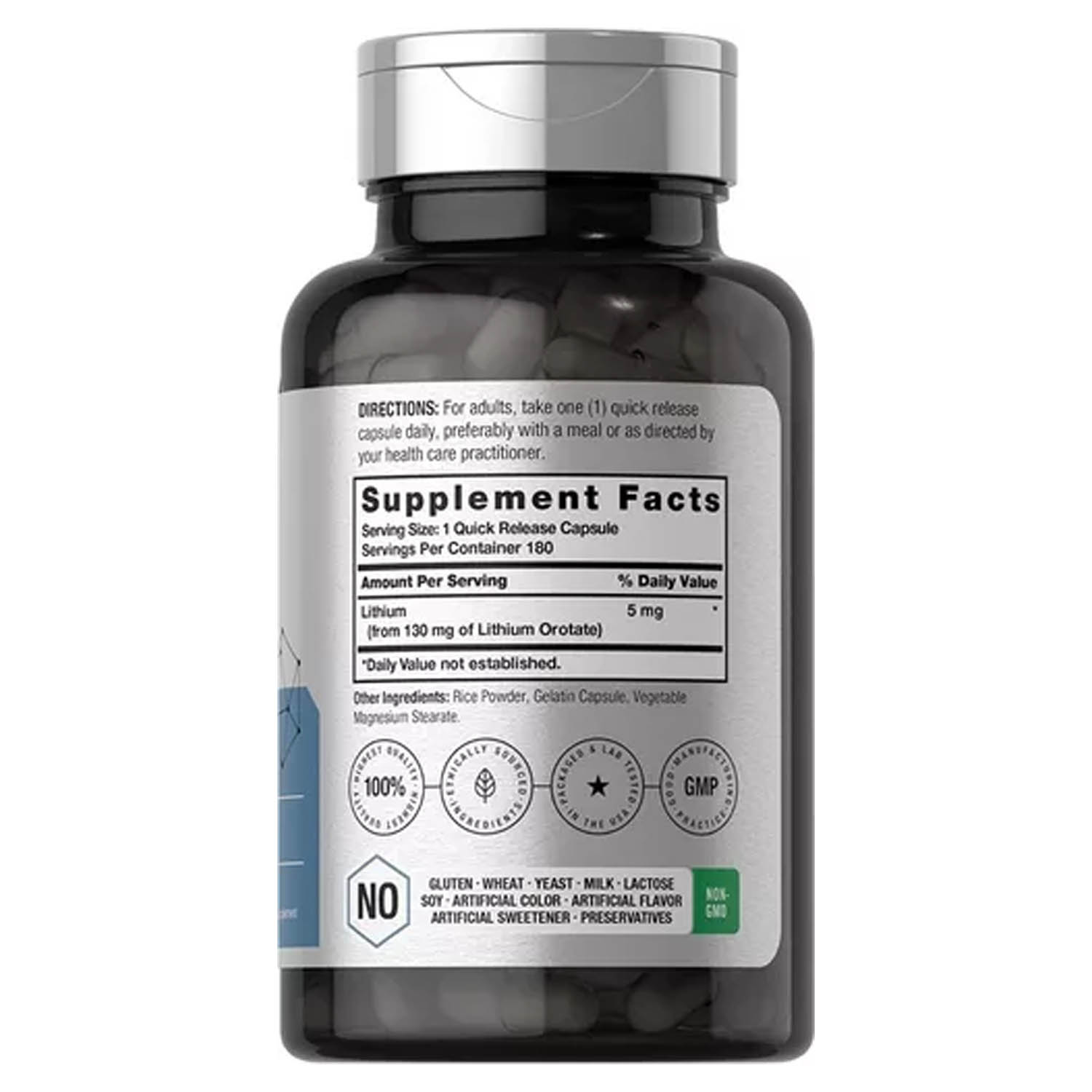 Lithium Orotate 130mg Horbäach Orotatorio de Litio 180 capsulas 5 mg de litio