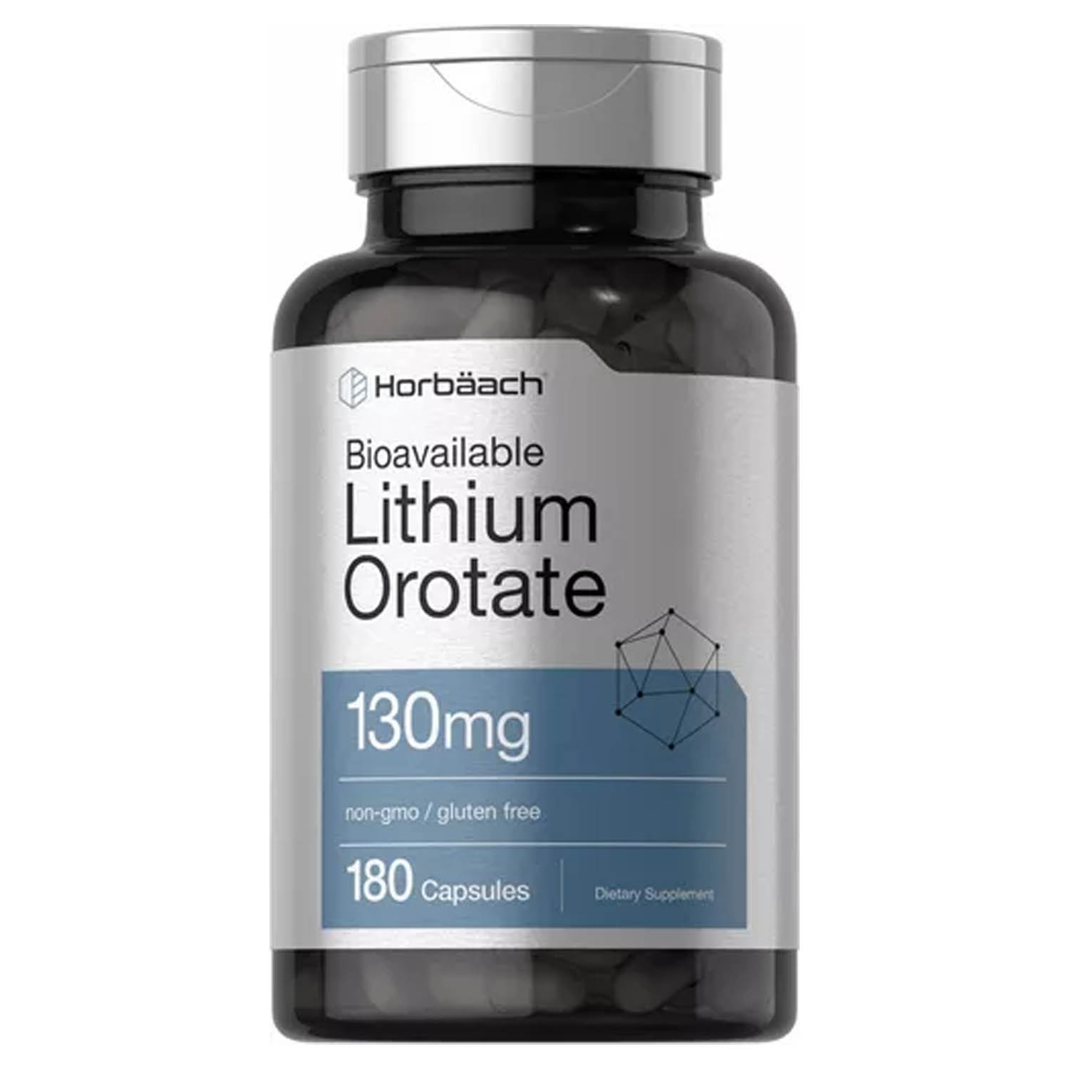 Lithium Orotate 130mg Horbäach Orotatorio de Litio 180 capsulas 5 mg de litio