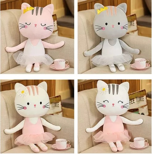 Peluche Suave Bailarina Blanca Tutú Rosa De Gatita Varios Modelos Niñas.