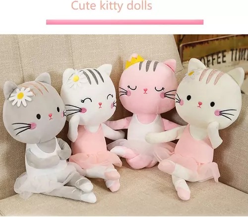 Peluche Suave Bailarina Blanca Tutú Rosa De Gatita Varios Modelos Niñas.