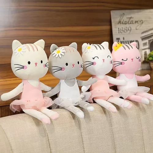 Peluche Suave Bailarina Blanca Tutú Rosa De Gatita Varios Modelos Niñas.