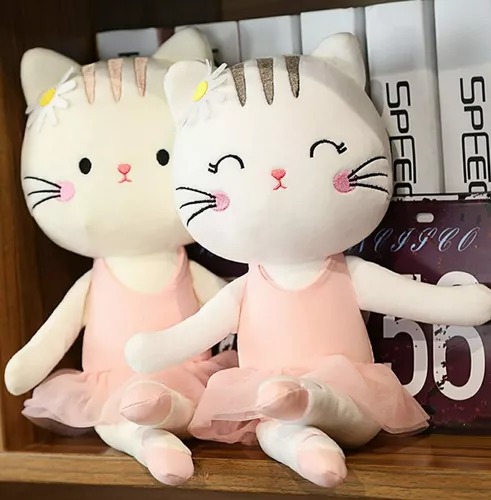 Peluche Suave Bailarina Blanca Tutú Rosa De Gatita Varios Modelos Niñas.