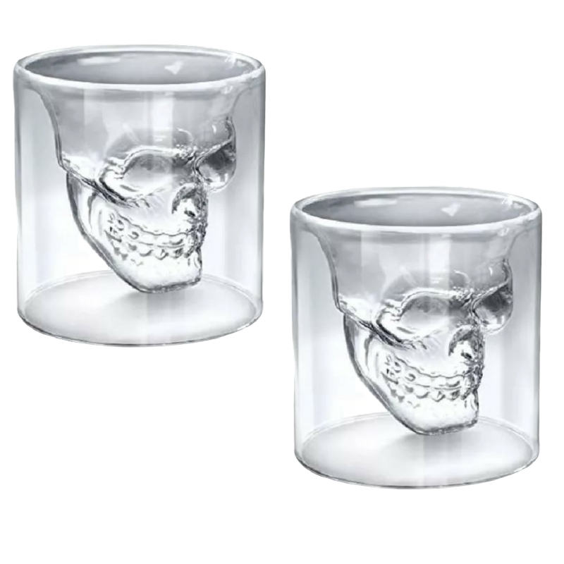 Set De Shots 2 Vasos Cristal Calavera Craneo 13 Cm (2 Pzas).
