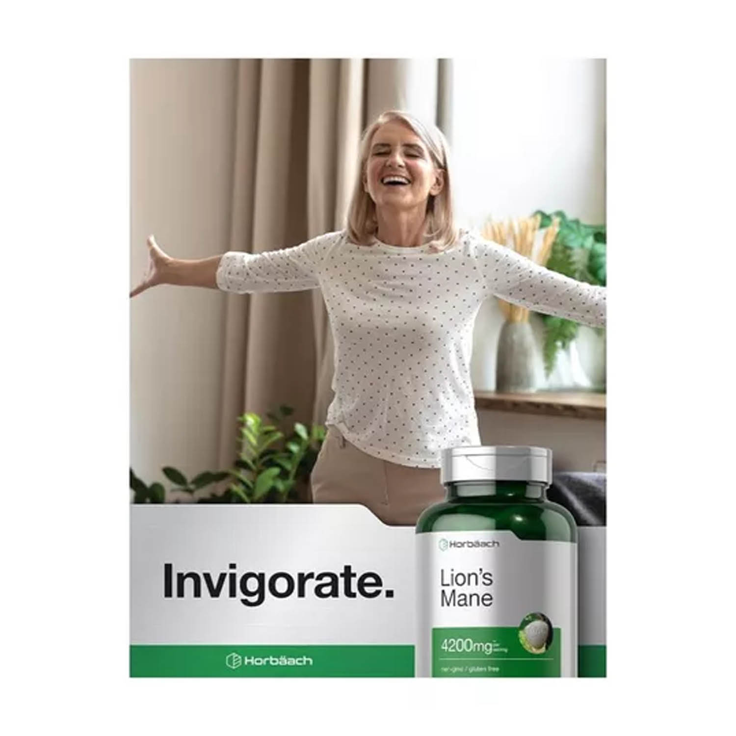 Extrato de Hongo de Melena de Leon 4200mg Horbäach 120 capsulas Lion's Mane Suplemento