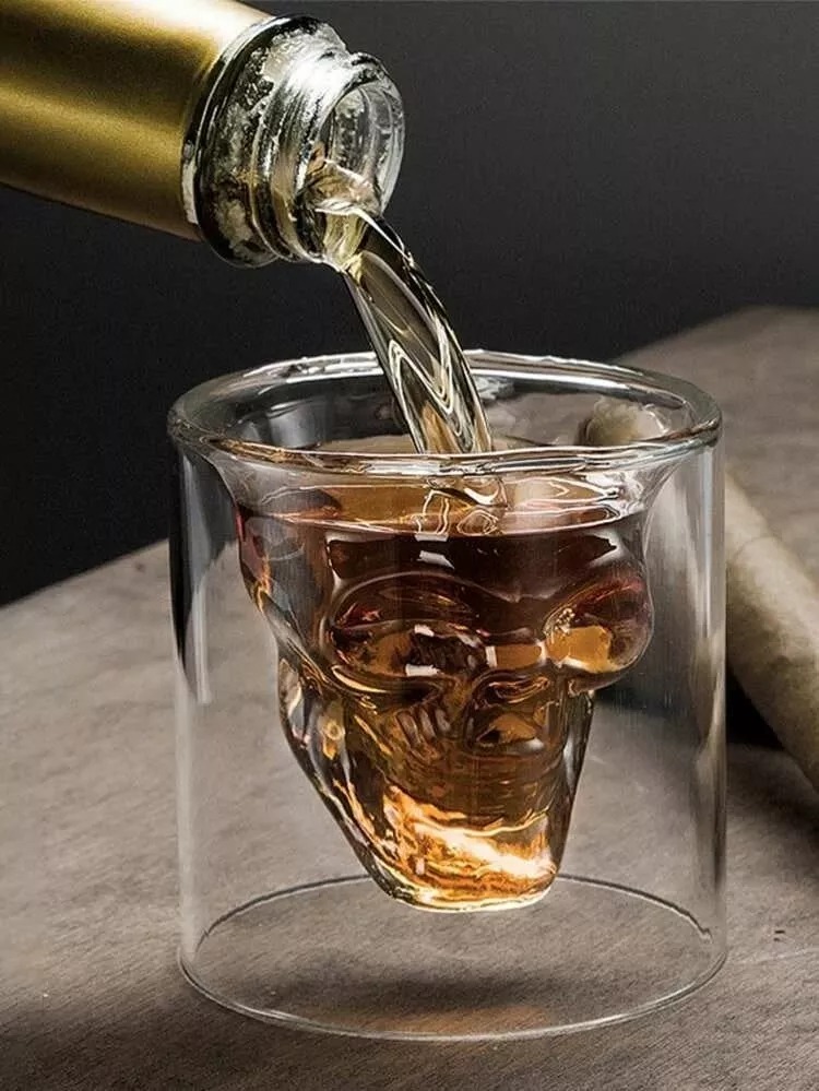 Set De Shots 2 Vasos Cristal Calavera Craneo 13 Cm (2 Pzas).