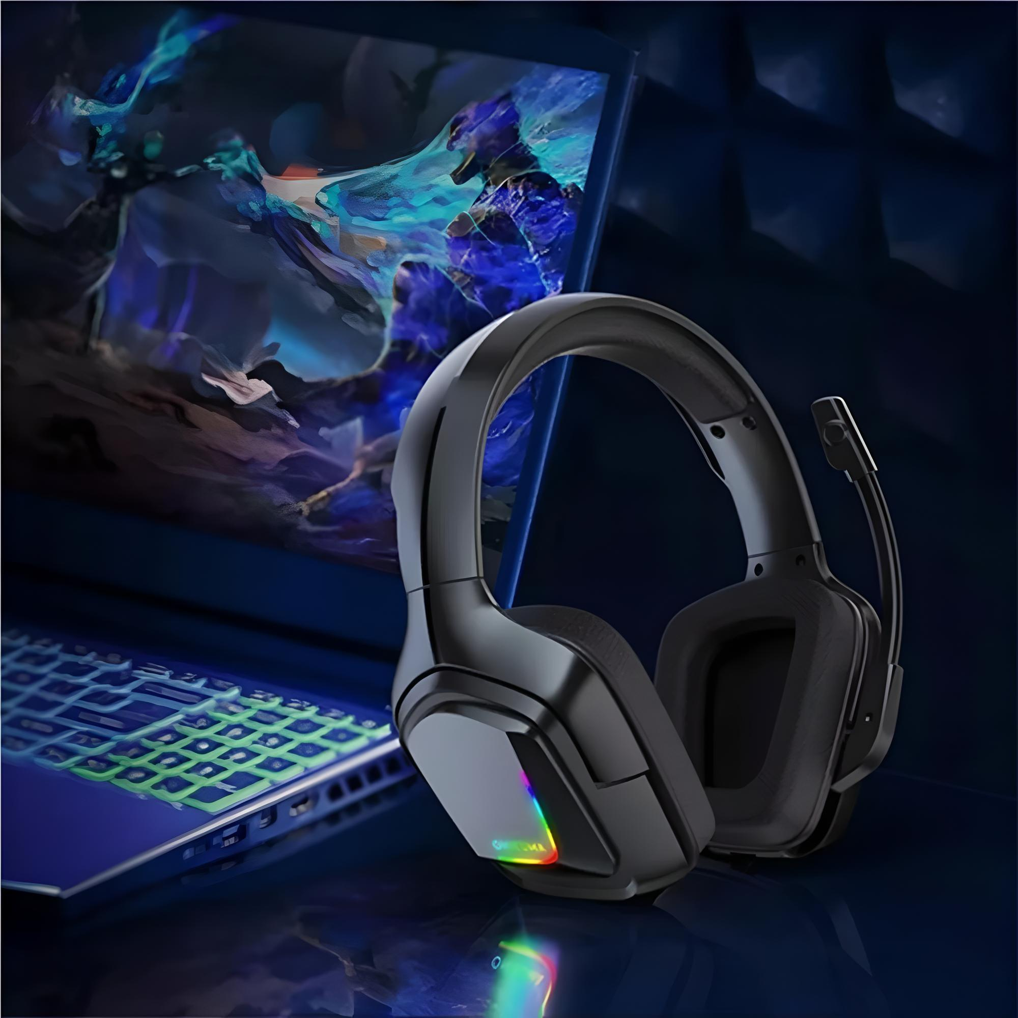Audífonos gamer Onikuma K20 negro con luz rgb LED
