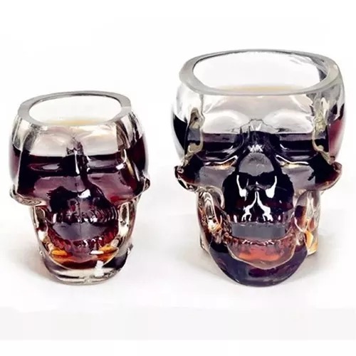 2 Vasos De Cristal En Forma Calavera Whisky Vodka Cerveza