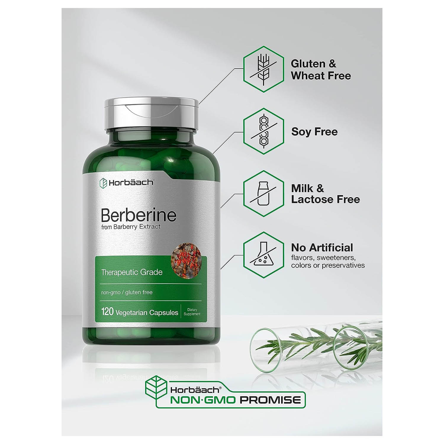 Berberina 500mg Horbäach 120 caps Extracto de agracejo ayuda al corazón