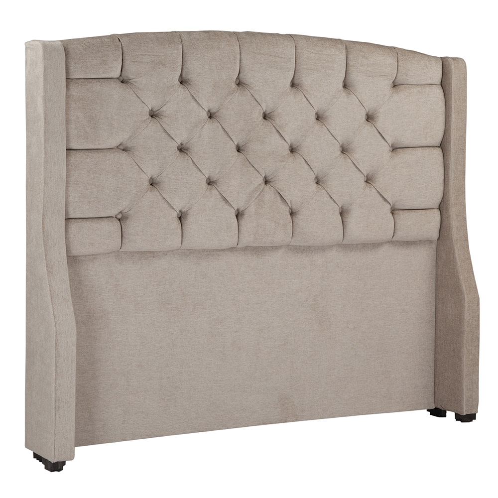 Cabecera Matrimonial Dicasa Sitka Color Arena Con Sábanas Royal Gris, Almohada Royal y Protector Cloud.