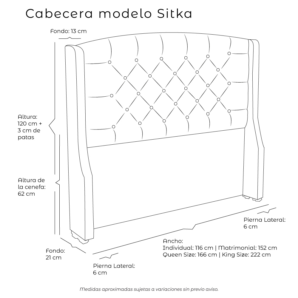 Cabecera Matrimonial Dicasa Sitka Color Arena Con Sábanas Royal Gris, Almohada Royal y Protector Cloud.